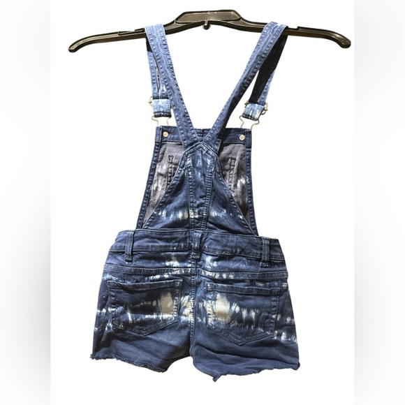 3/$20 Justice Girls Size 8 Tie-Dye Denim Shortalls Overalls Adjustable Straps - Picture 4 of 5